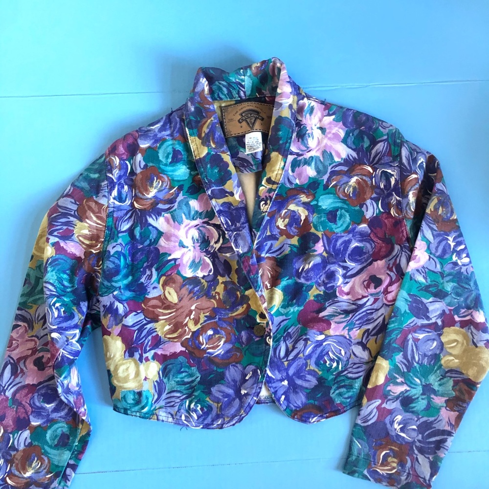 Vintage Cropped Floral Denim Jean Jacket